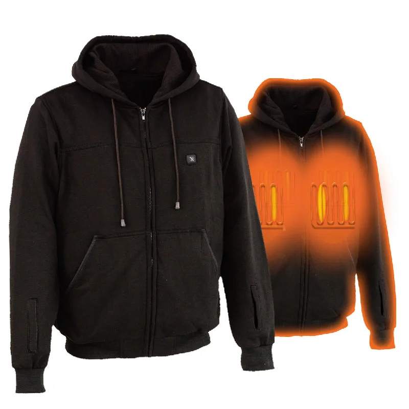 Rugged Jackets Nexgen Heat NXM1717DUAL Technology Men's “Fiery’’ Heated Hoodie- Black Sweatshirt Jacket for Winter w/ Battery Pack