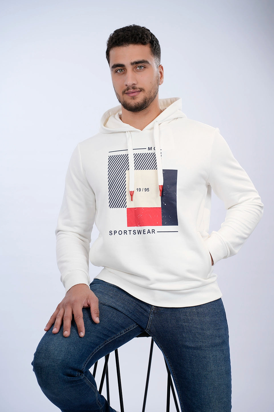 Trendy Outerwear Off White Casual Hoodie With Front Design