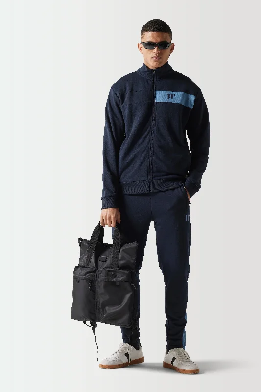 Wool Sweaters Colour Block Full Zip Sweat Top - Navy / Elemental Blue