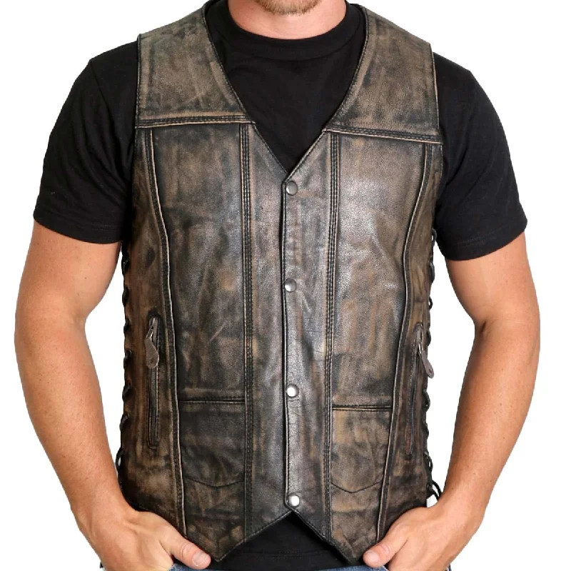 Workwear Jackets Hot Leathers VSM1029 Men's Distressed Brown 10 Pocket 'Conceal and Carry' Leather Vest