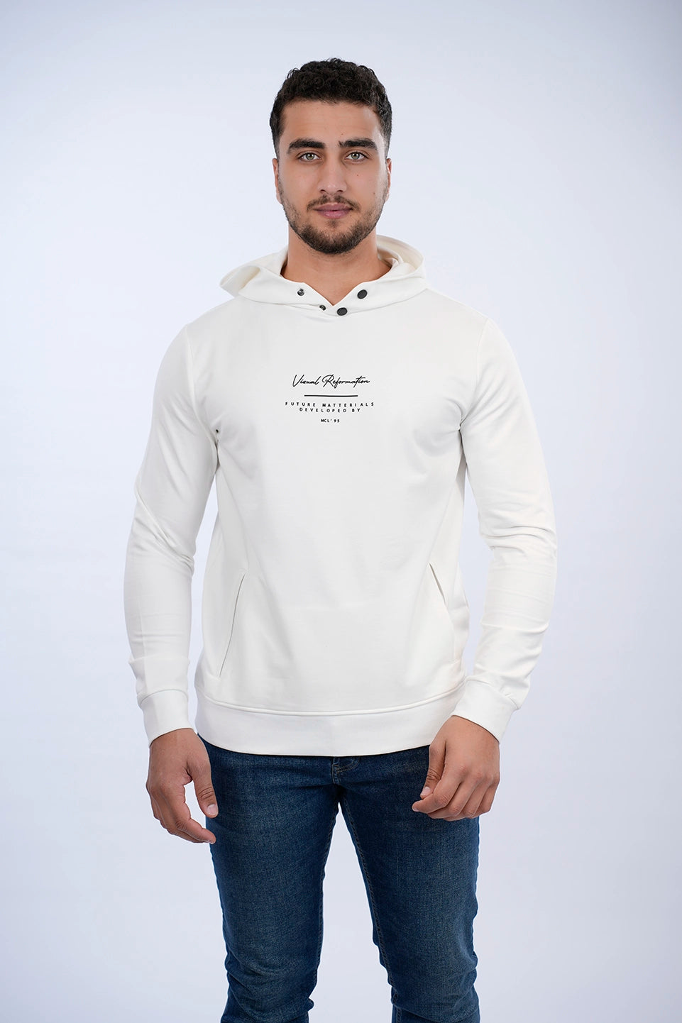 Light Jackets Off White Hoodie With Front Simple Design