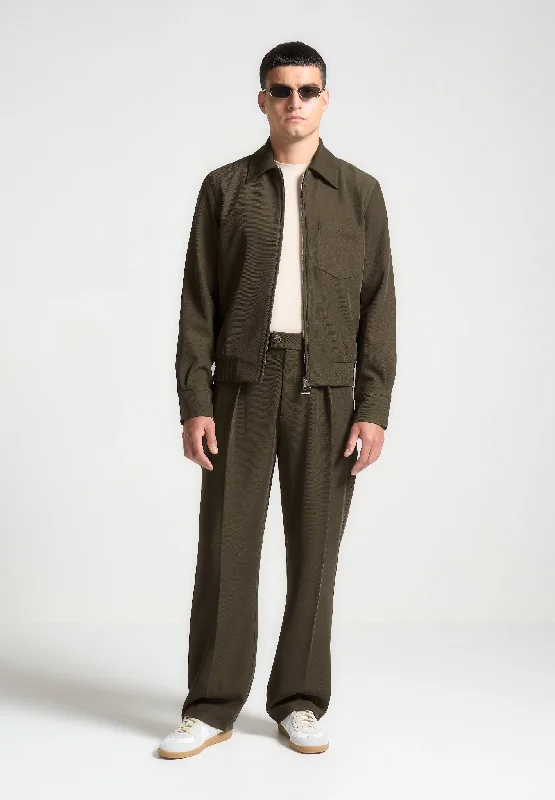 Parkas Style Twill Tailored Jacket - Khaki