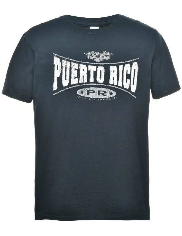 Casual Hoodies Puerto Rico Black & White Printed T-shirt - L