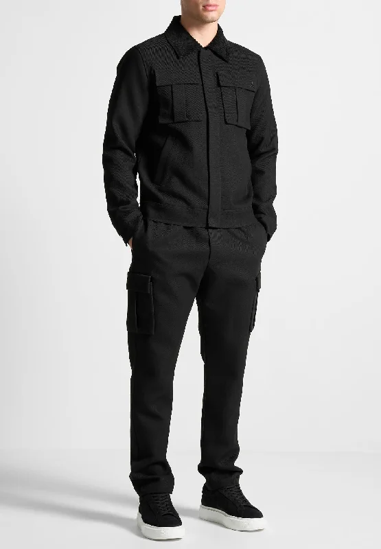 Preppy Pants Twill Trucker Jacket with Velvet Collar - Black