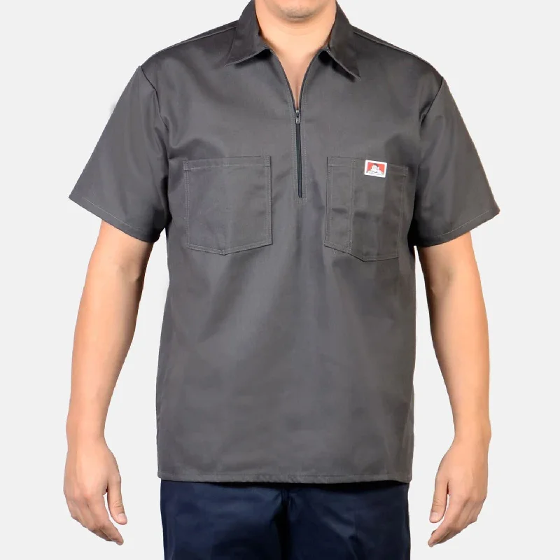 Retro Style 1/2 Zipper Short Sleeve - Charcoal