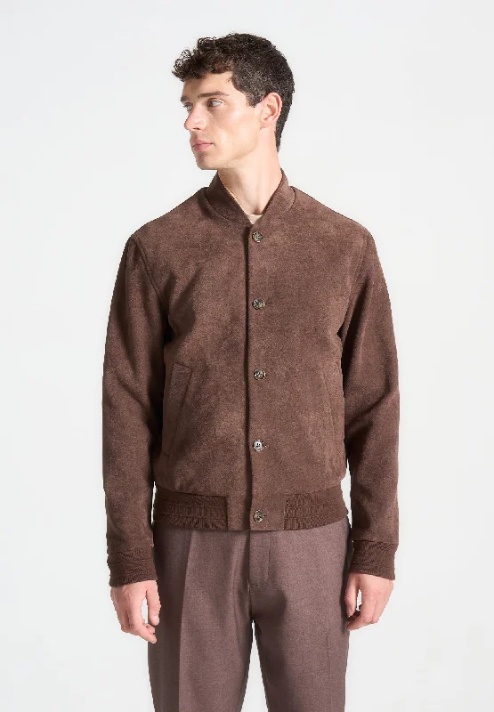 Printed Jackets Suede Bomber Jacket - Brown