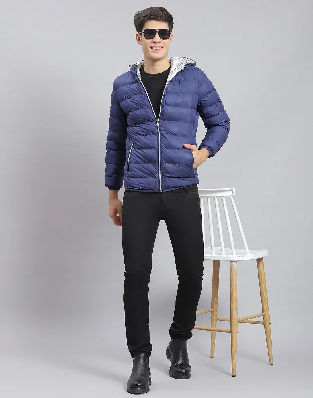 Casual Chinos Men Blue Solid Hooded Full Sleeve Jacket