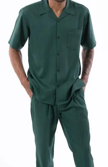 Printed Jackets Men's 2 Piece Walking Suit Summer Short Sleeves in Emerald