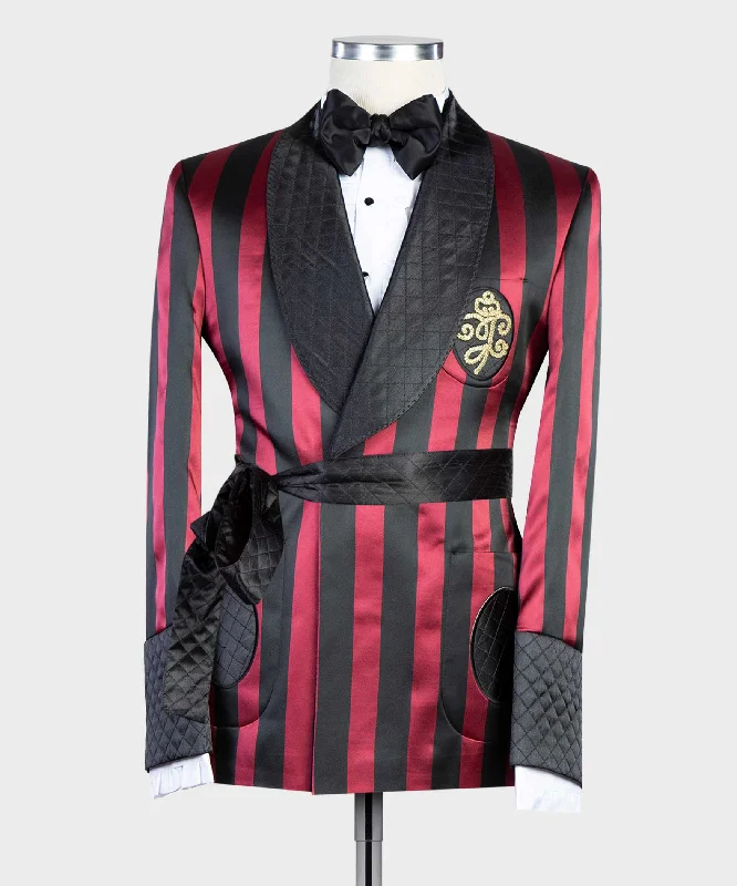 Casual Blazers Men’s Red Black Shining Belted Tuxedo