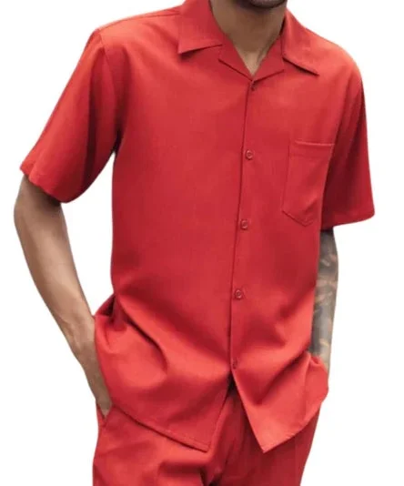 Trench Coats Men's 2 Piece Walking Suit Summer Short Sleeves in Crimson