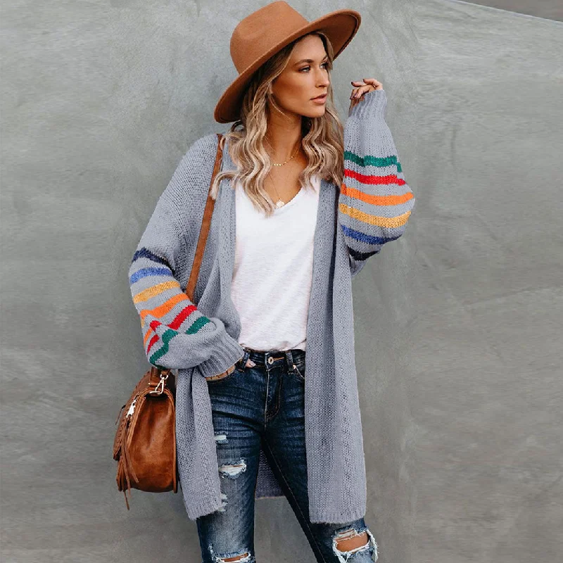 Summer Tees Multicolor Striped Long Sleeve Open Front Knit Cardigan