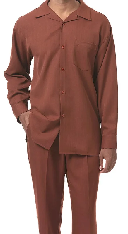 Comfortable Pants Men's 2 Piece Long Sleeve Walking Suit in Cognac