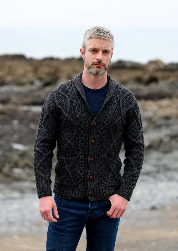 Casual Suits Men's Shawl Button Cardigan | Charcoal