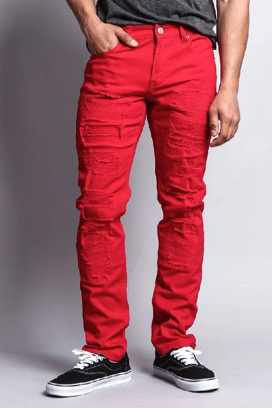 Street Hoodies Distressed Colored Skinny Jeans