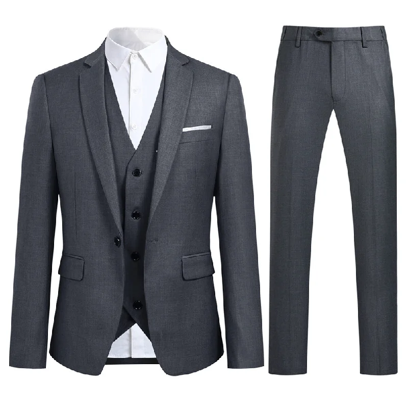 Suede Jackets 3-Piece Slim Fit One Button Fashion DimGrey Suit