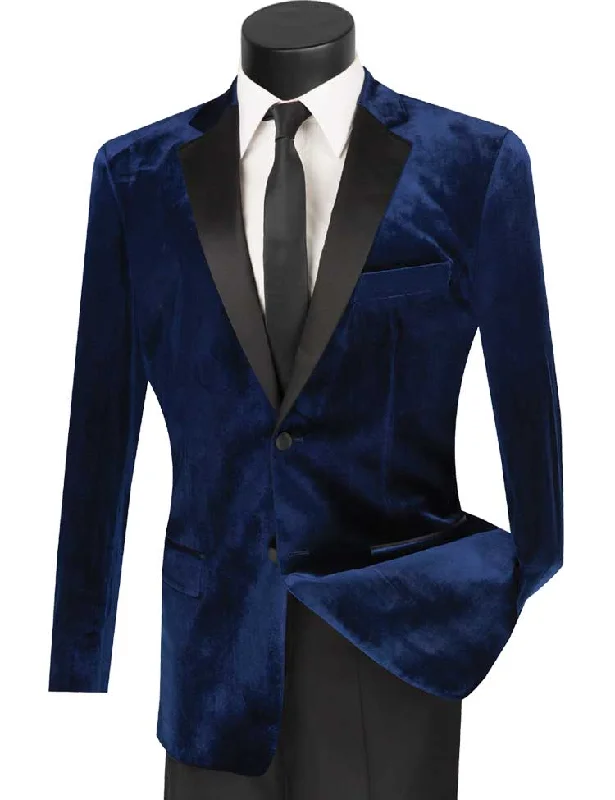 Warm Jackets Hartley Collection: Velvet Slim Fit Navy Tuxedo for Men