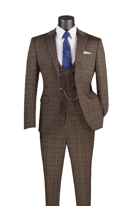 Designer Footwear Slim Fit 3 Piece Stretch Fabric Suit in Brown