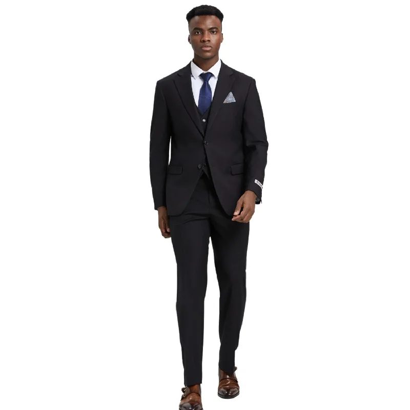 Tech Jackets Kepler Collection: Stacy Adams Black Solid 3-Piece Suit