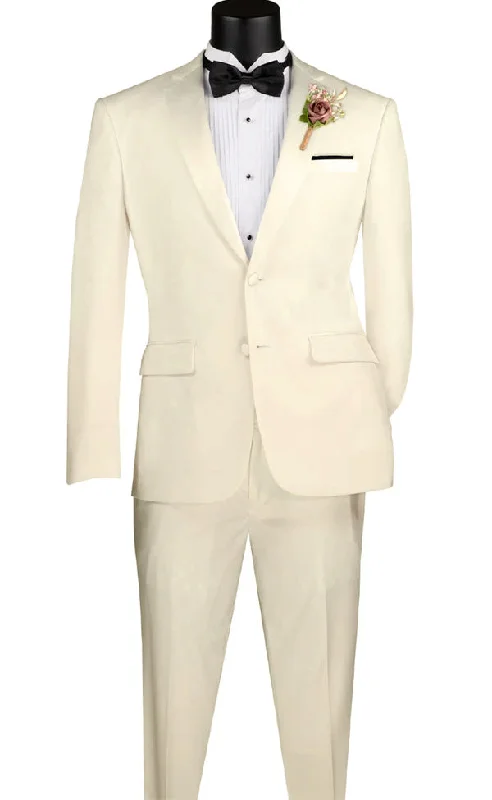 Slim-fit Trousers Excalibur Collection - Slim Fit Tuxedo 2 Piece 2 Buttons Design in Ivory