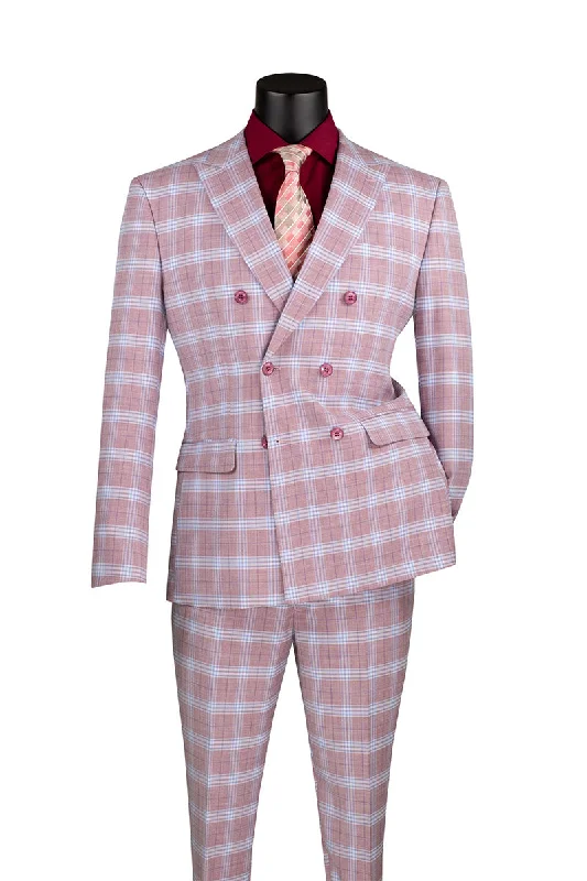 Stylish Polos Duke of Windsor Collection - Slim Fit 2 Piece Double Breasted Windowpane Suit in Adobe Rose