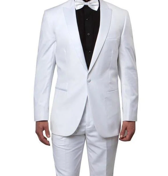 Relaxed Shirts Slim Fit 2 Piece White Tuxedo With White Satin Peak Lapel