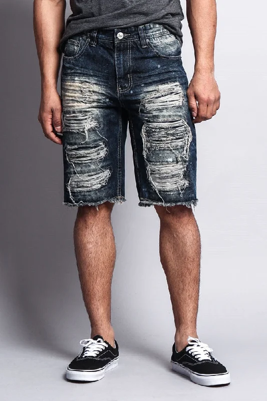 Designer Scarves Distressed Paint Splattered Denim Shorts