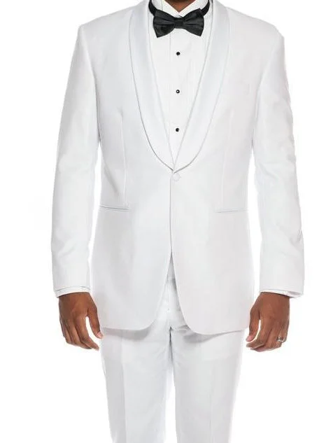 Street Shorts White Slim Fit 2 Piece Tuxedo With Satin Shawl Lapel