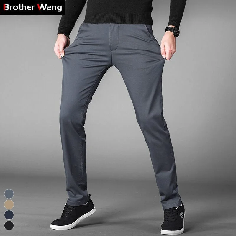 Printed Jackets 4 Colors Casual Pants Men Classic Style 2019 New Business Elastic Cotton Slim Fit Trousers Male Gray Khaki Plus Size 42 44 46