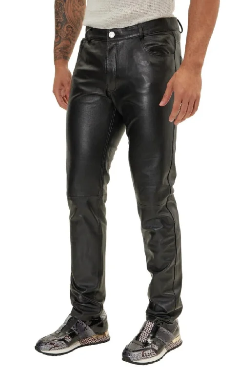 Heavy Coats Black Mens Leather Pants