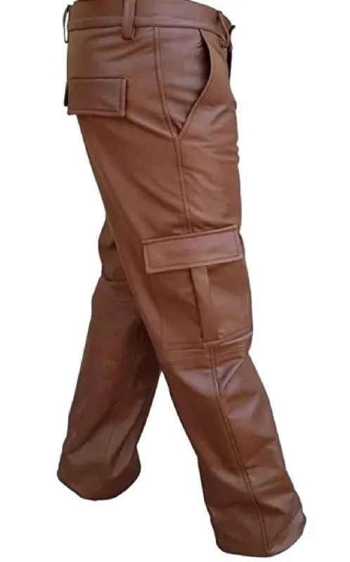 Light Jackets Brown Leather Cargo Pants