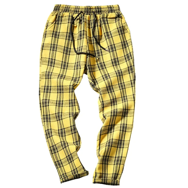 Stylish Blazers Drop Shipping Autumn Men Plaid Pants Casual Trousers Man Cotton Slim Fit Men Skinny Grid Joggers LBZ09