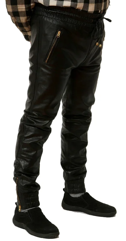 Everyday Outfits Mens Black Leather Joggers