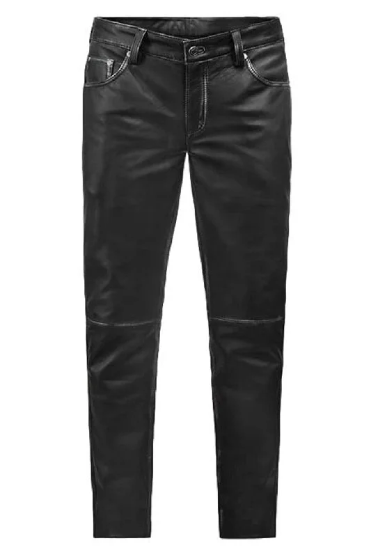 Luxury Comfort Mens Leather Black Jeans