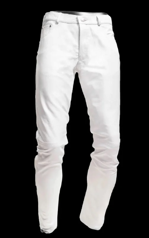 Street Tees Mens White Leather Jeans