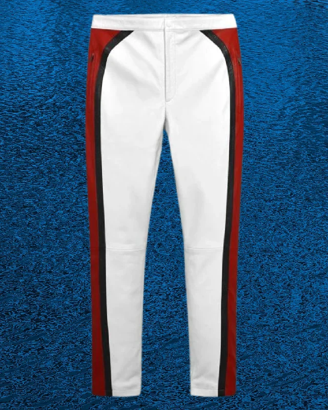 Casual Polos Mens White Leather Pants