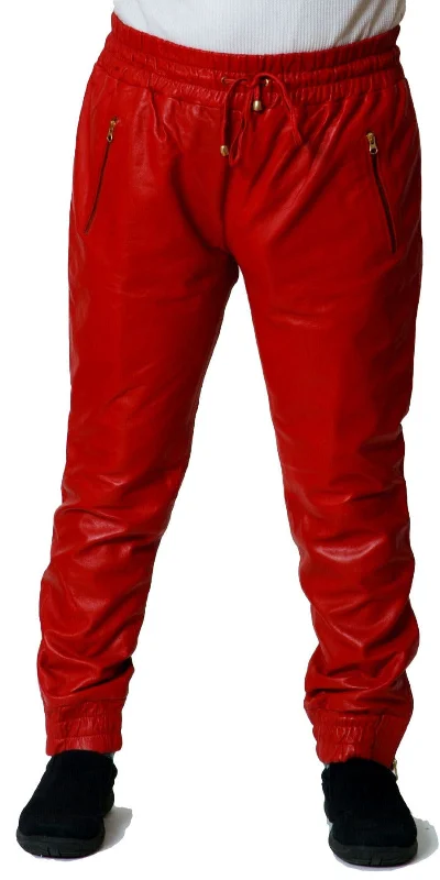 Sports Pants Red Leather Joggers