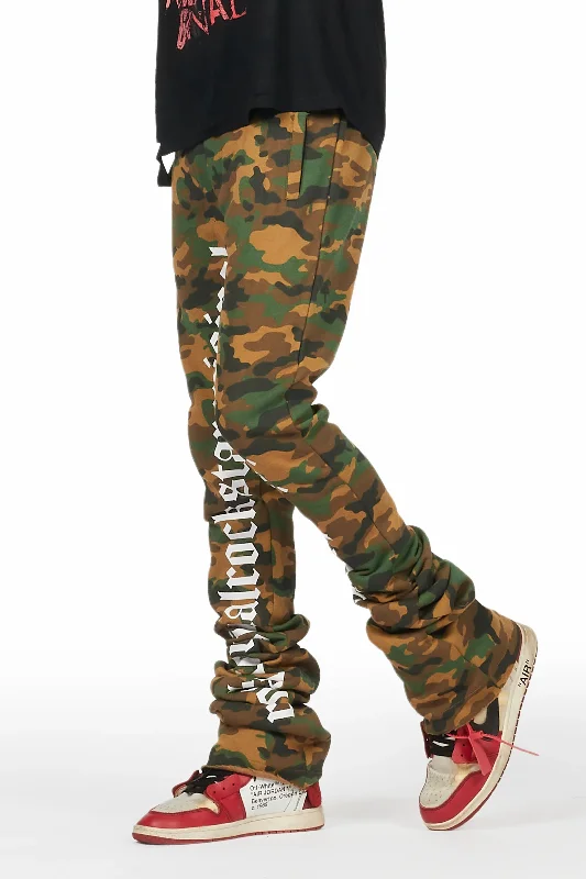 Hipster Style Callie Faded Camo Super Stacked Flare Pants