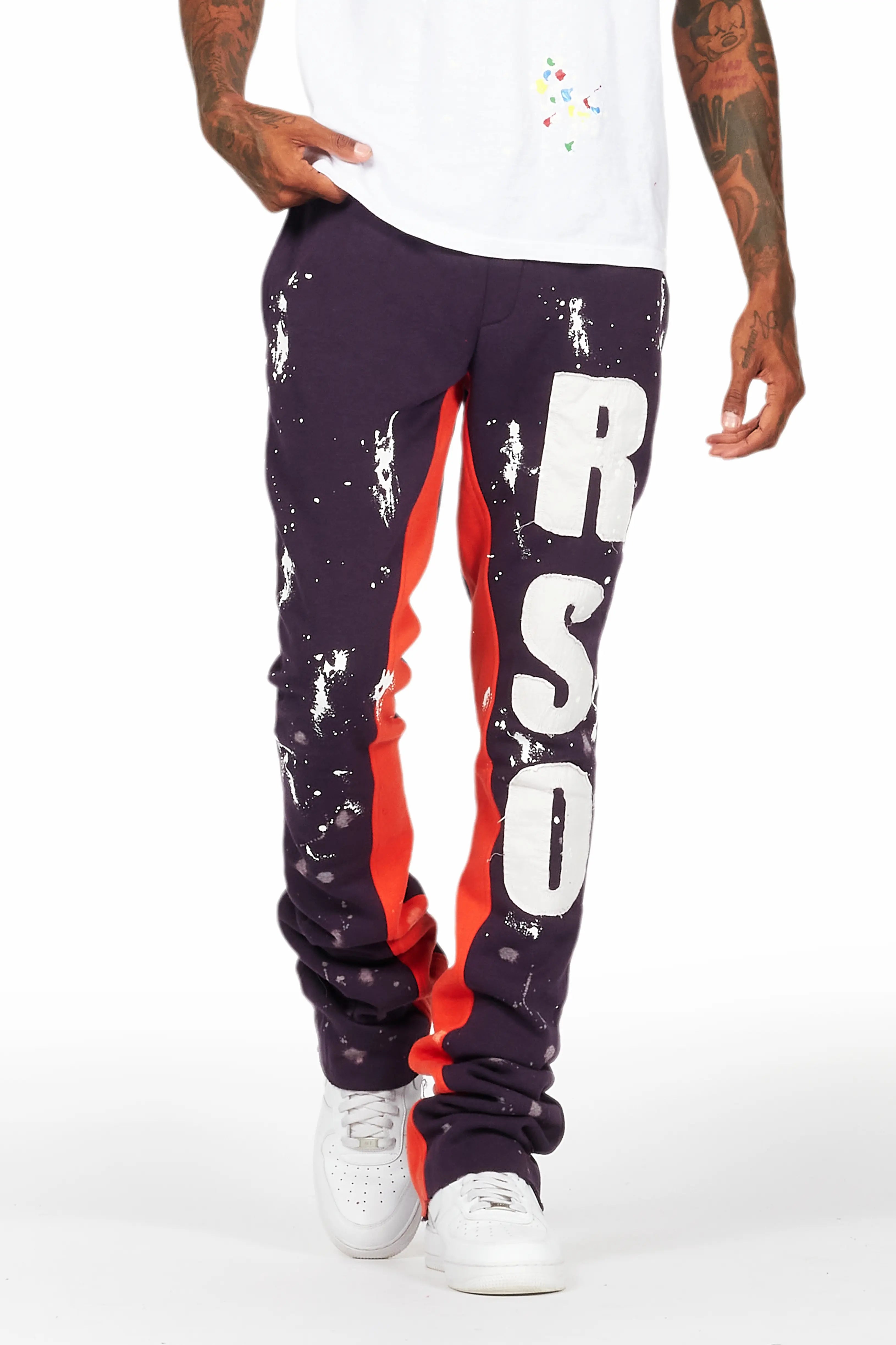 Graphic Caps Tanko Purple Patchwork Stacked Flare Track Pant