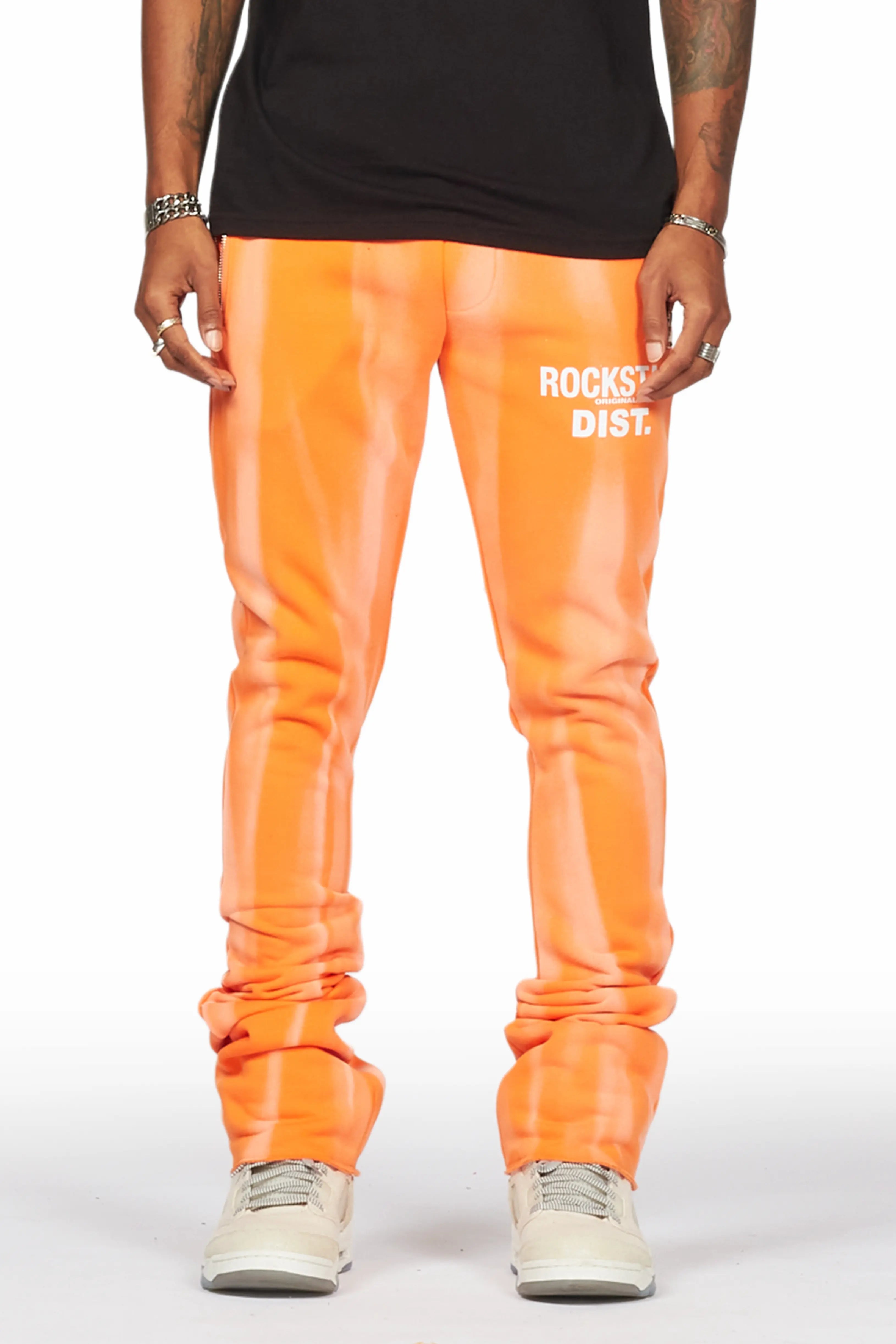 High-neck Sweaters Firoz Orange Graphic Stacked Flare Pant