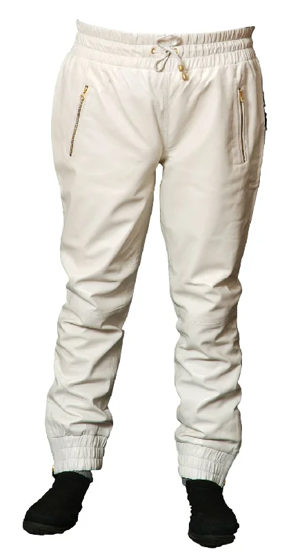 Hipster Style White Leather Joggers