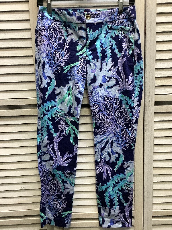 Printed Trousers Blue Pants Cropped Lilly Pulitzer, Size 2