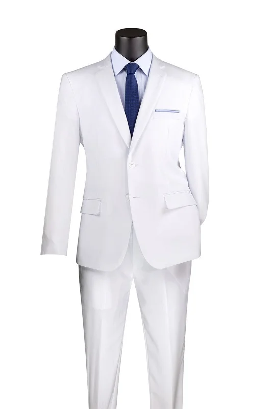 Heavy Coats White Slim Fit Men's 2 Piece Business Suit 2 Button