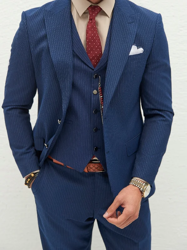 Casual Suits Navy Striped Slim-Fit Suit 3-Piece