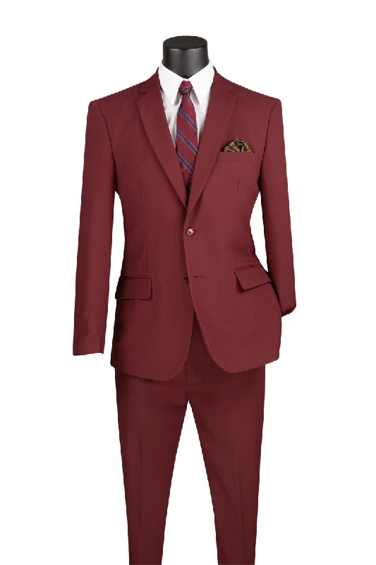 Stylish Sneakers Burgundy Slim Fit Men's 2 Piece Business Suit 2 Button