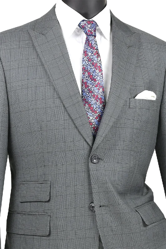 Everyday Wear Concord Collection - Modern Fit Windowpane Suit 2 Piece in M-Gray