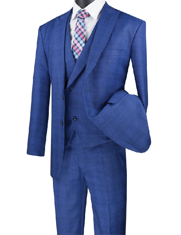 Button-down Shirts Modern Fit Windowpane Suit 3 Piece in  Blue