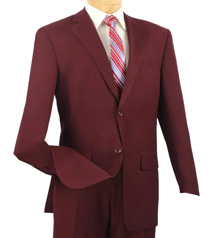 Wool Suits Regular Fit 2 Piece 2 Button Textured Weave Burgundy