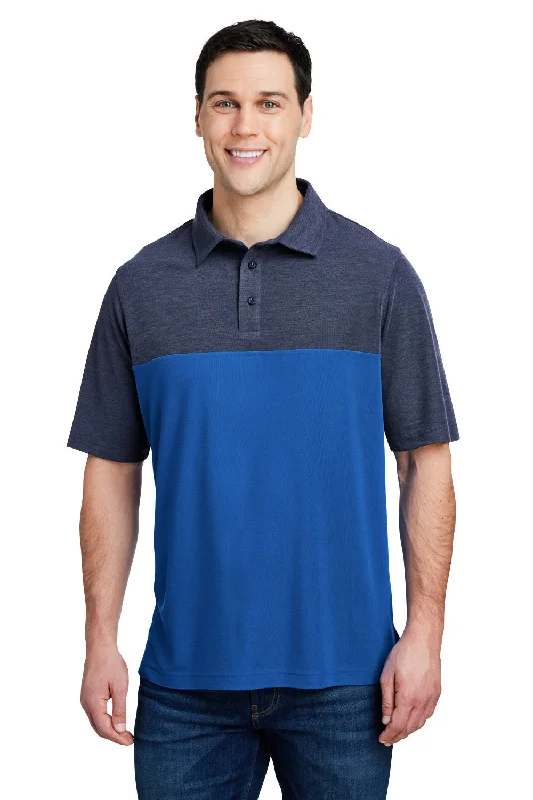 High-neck Sweaters Core 365 Mens Fusion ChromaSoft Performance Moisture Wicking Colorblock Short Sleeve Polo Shirt - True Royal Blue/Heather Navy Blue