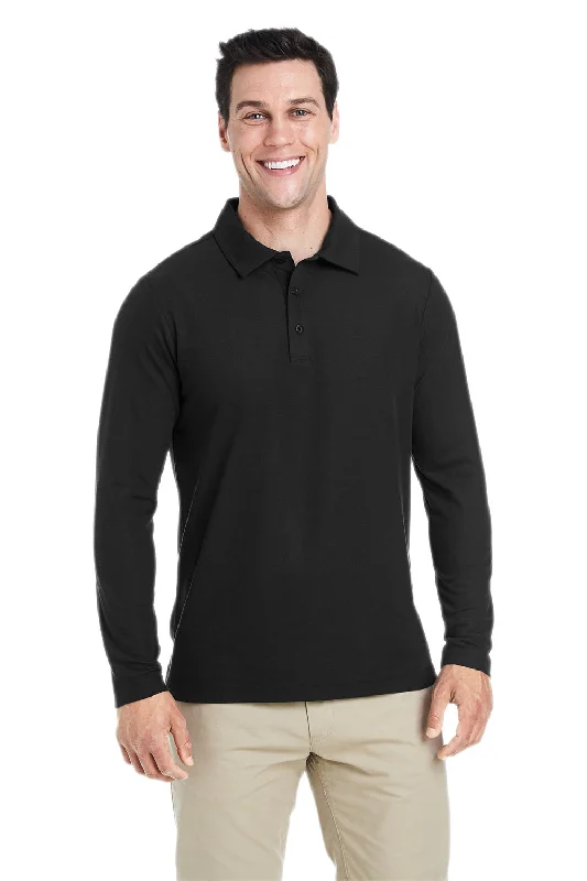 Relaxed Shirts Core 365 Mens Fusion ChromaSoft Performance Moisture Wicking Long Sleeve Polo Shirt - Black