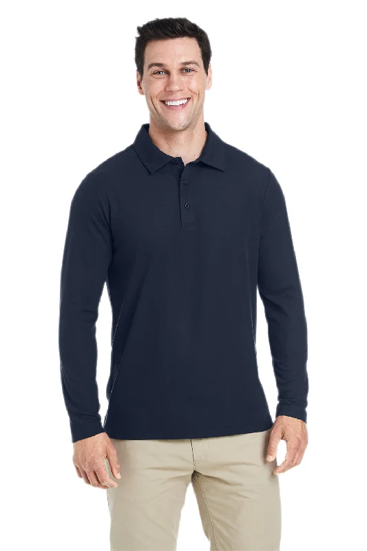 Sporty Look Core 365 Mens Fusion ChromaSoft Performance Moisture Wicking Long Sleeve Polo Shirt - Classic Navy Blue